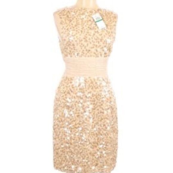 Tan BCBGMAXAZRIA sequin dress Bow in back - Picture 1 of 8